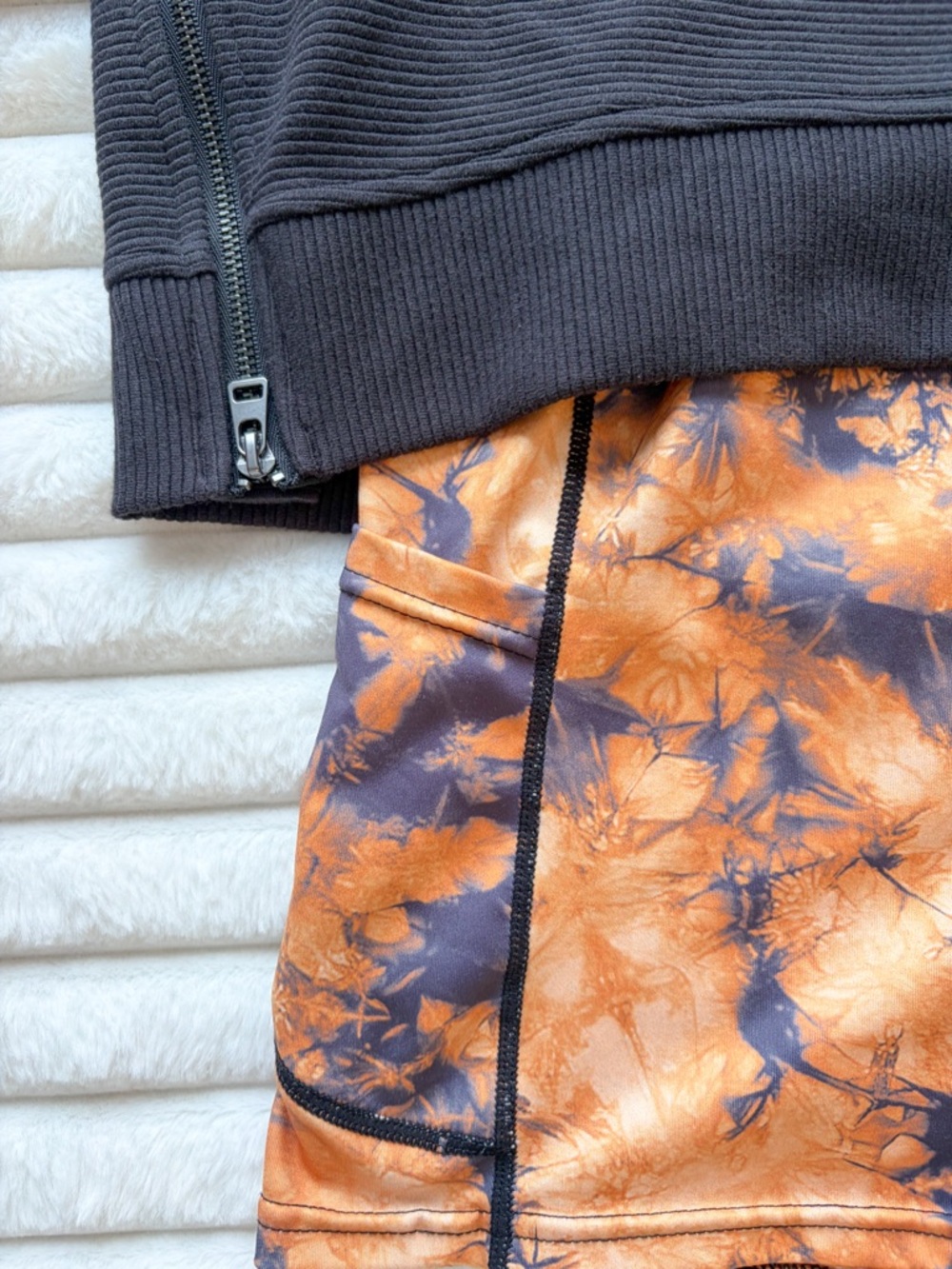 Athletic Lounge Set • Ribbed Pullover + Tie Dye Biker Shorts • Size M